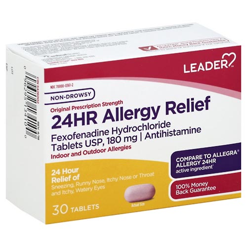 Image for Leader Allergy Relief, 24 Hr, Non-Drowsy, Original Prescription Strength, Tablets,30ea from Beaumont Pharmacy