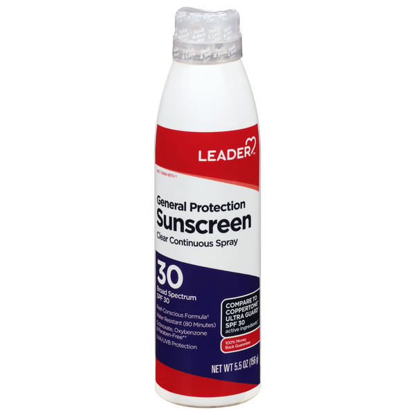Image for Leader Sunscreen, Clear Continuous Spray, Broad Spectrum SPF 30,5.5oz from Beaumont Pharmacy